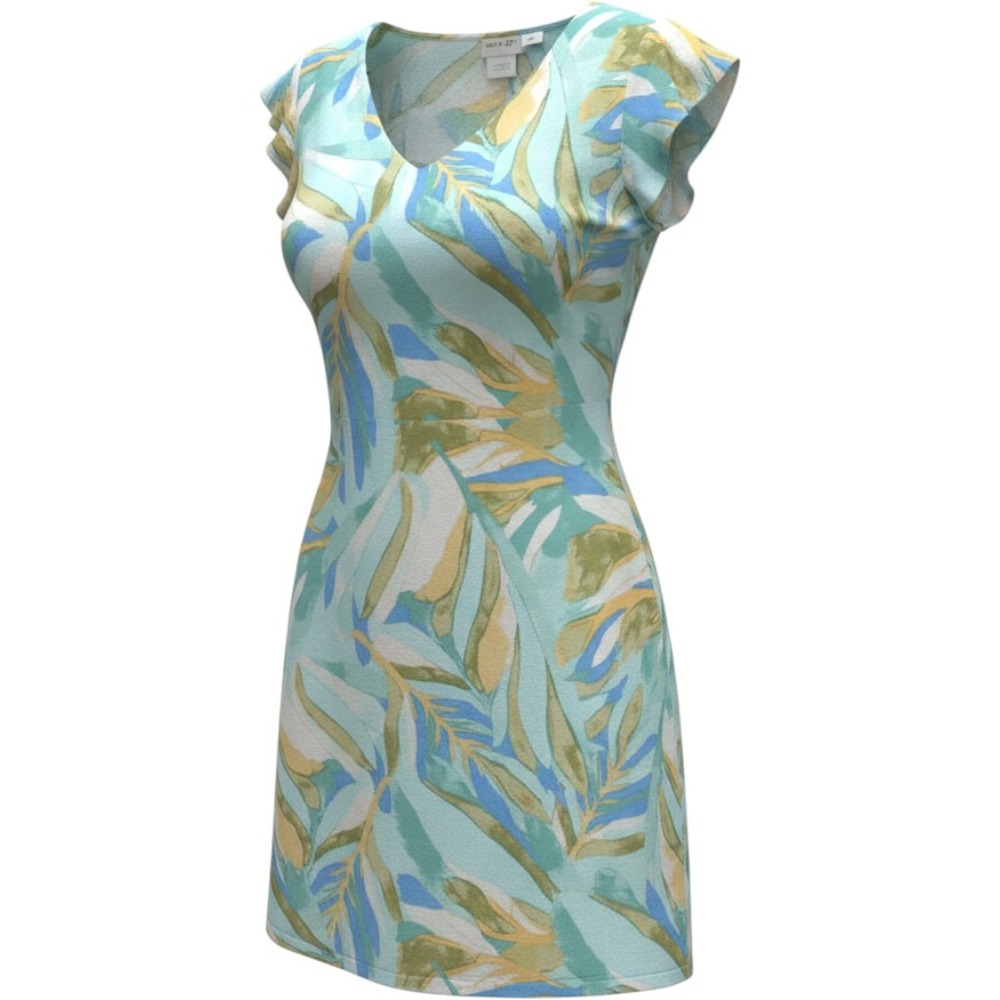 Rachel Zoe 100% Linen Tropical Leaf Print V-Neck Flutter Sleeve Shift Dress XL